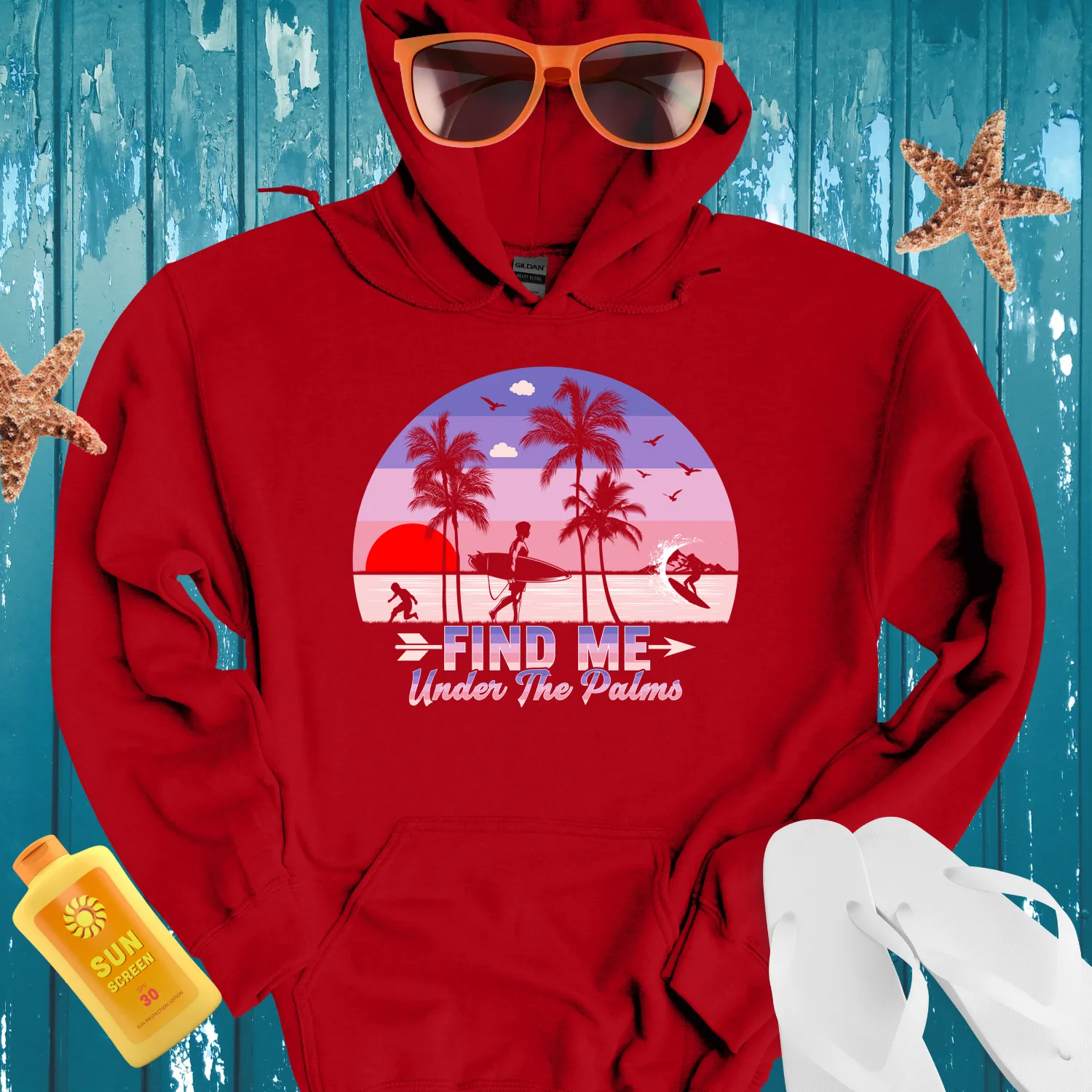 Retro Summer Hoodie With Sunset Beach Scene Design