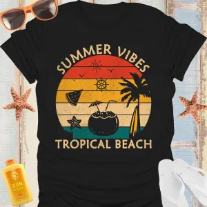Retro Summer Vibes Beach Tshirt With Sunset Design
