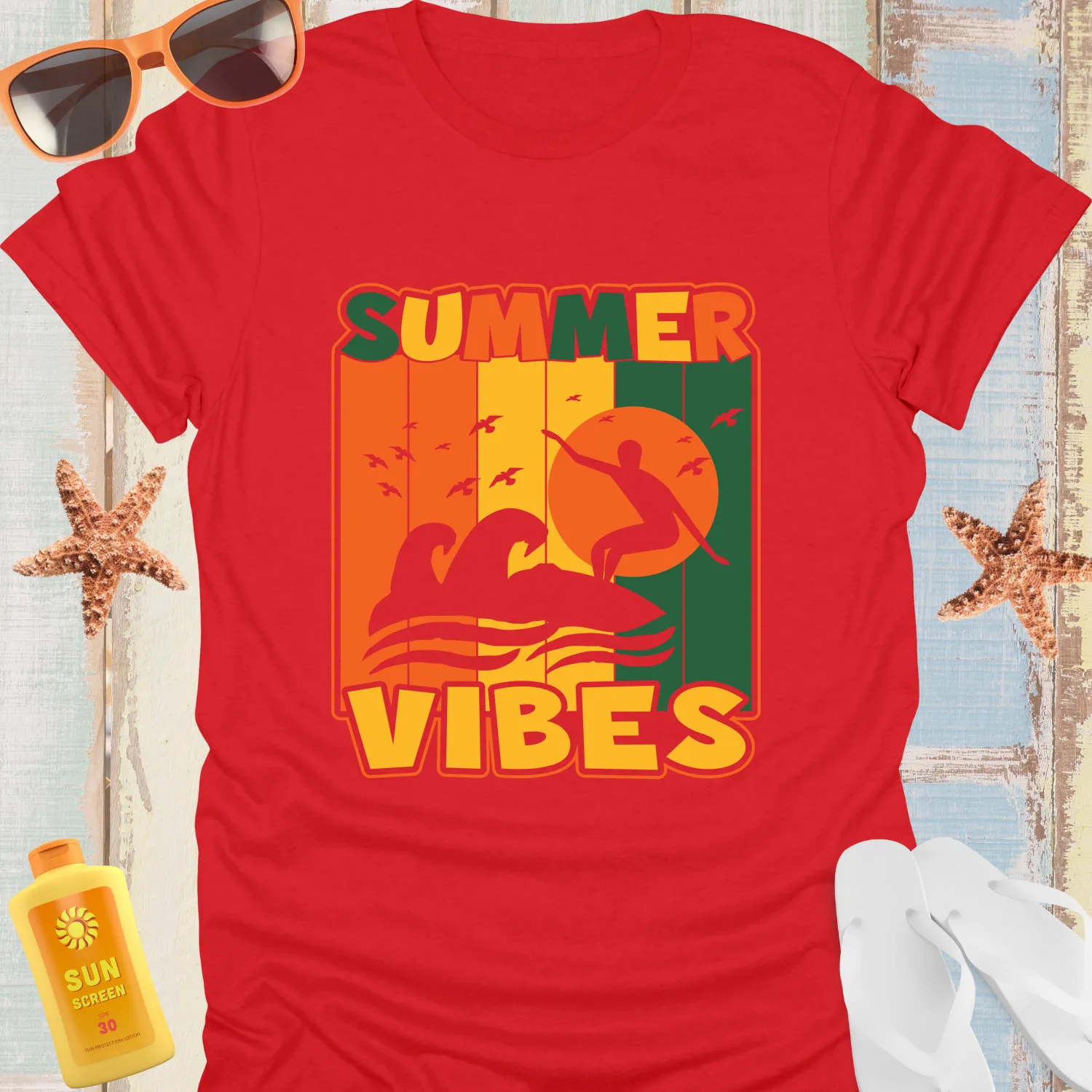 Retro Summer Vibes T-Shirt With Surfer Silhouette