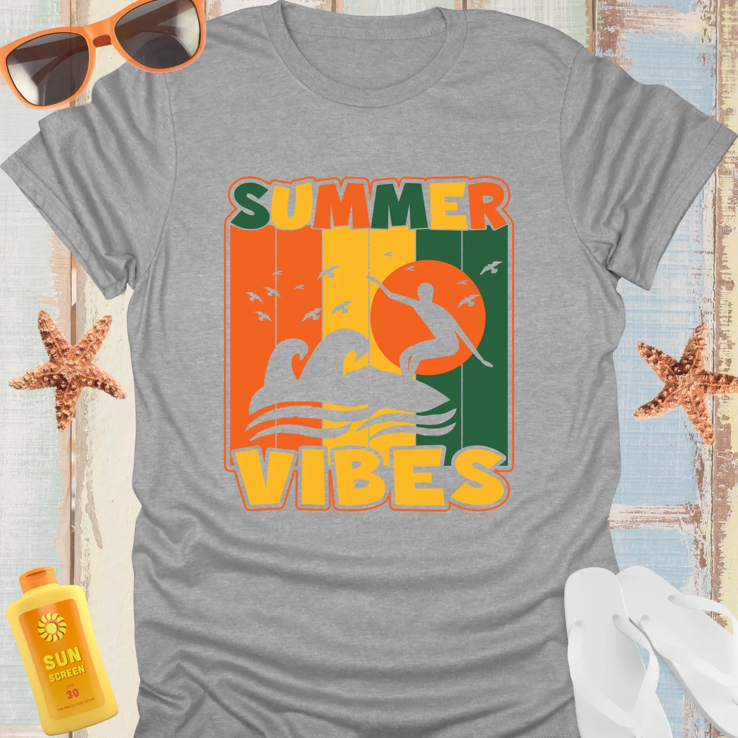 Retro Summer Vibes T-Shirt With Surfer Silhouette