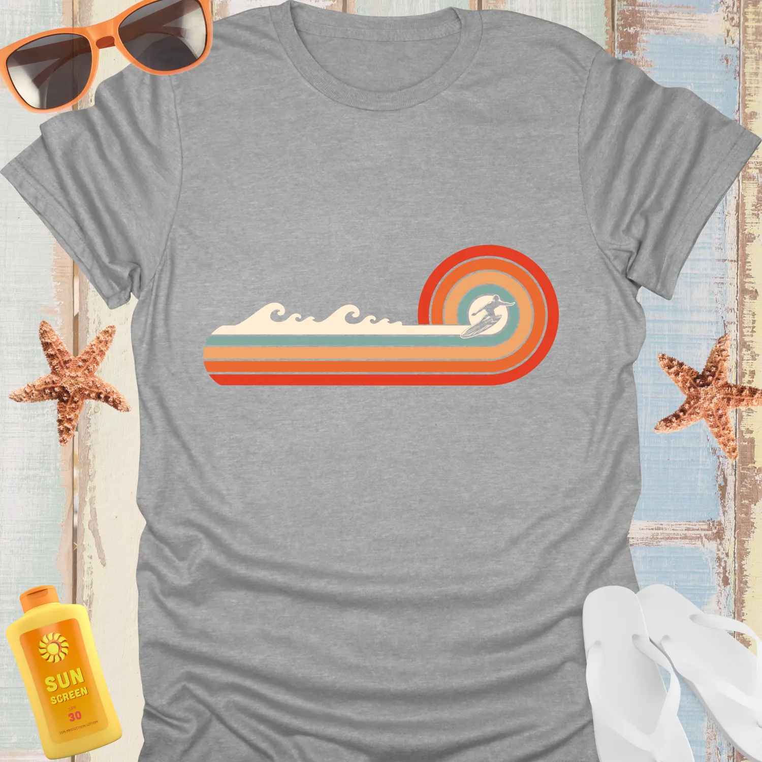 Retro Surfing T-Shirt With Vintage Wave Design