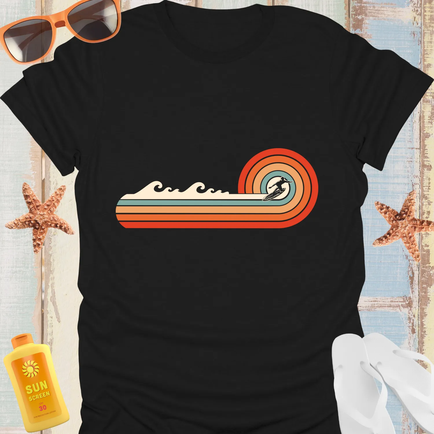 Retro Surfing T-Shirt With Vintage Wave Design