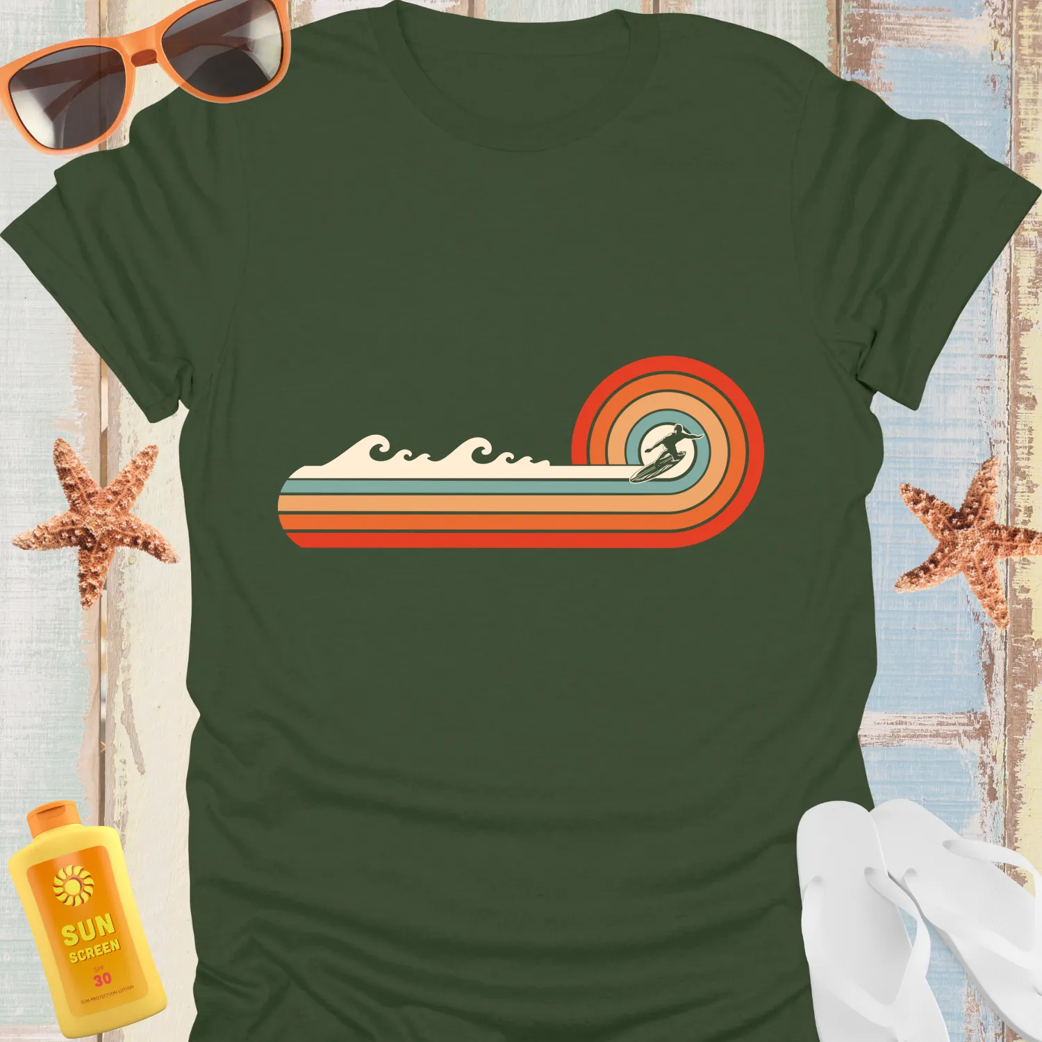 Retro Surfing T-Shirt With Vintage Wave Design