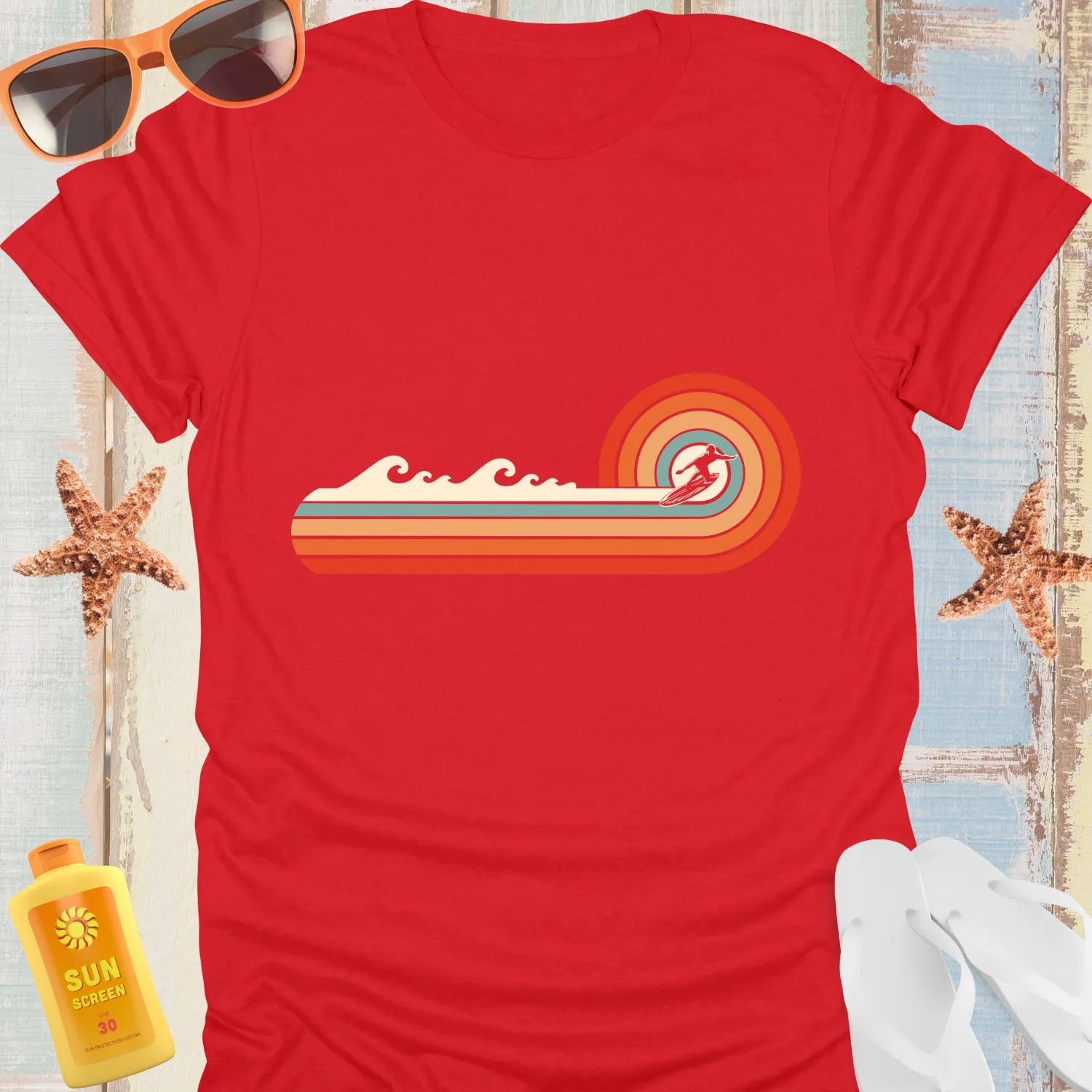 Retro Surfing T-Shirt With Vintage Wave Design