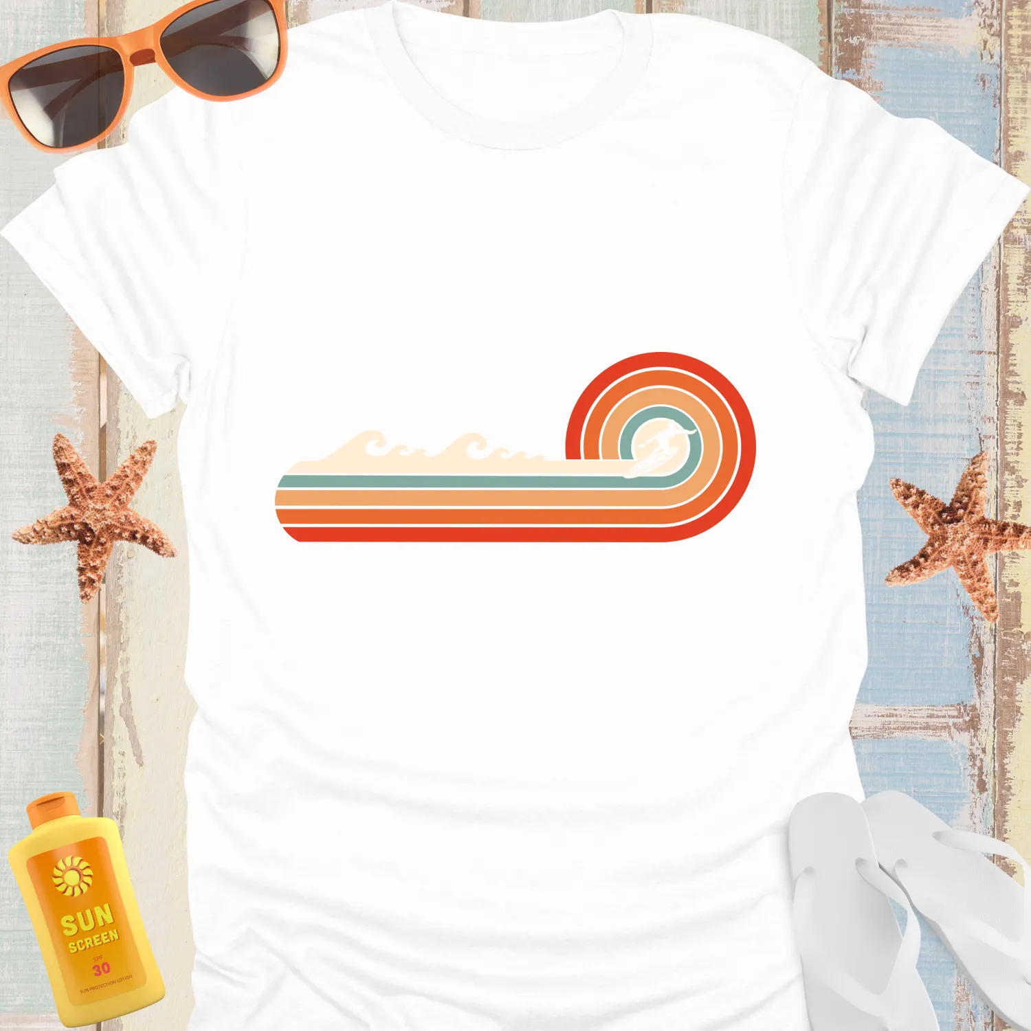 Retro Surfing T-Shirt With Vintage Wave Design