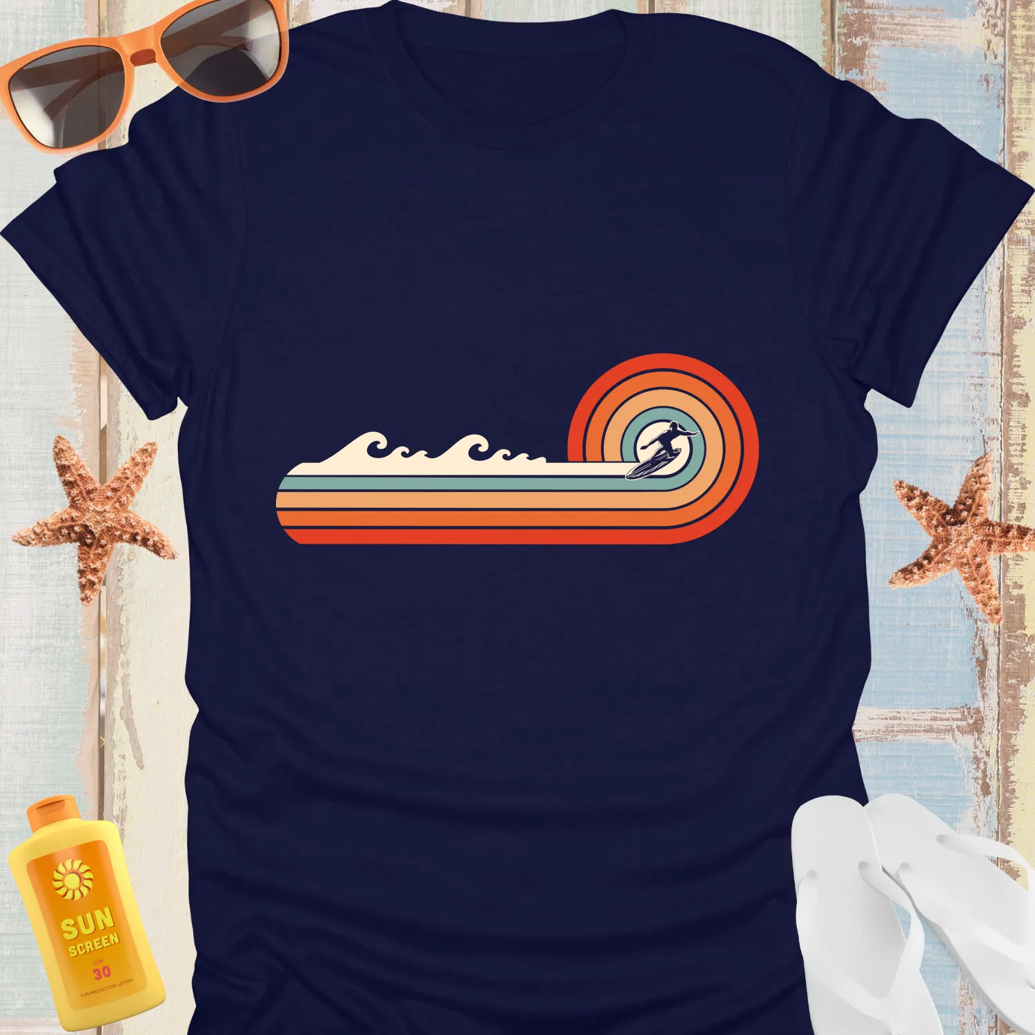 Retro Surfing T-Shirt With Vintage Wave Design