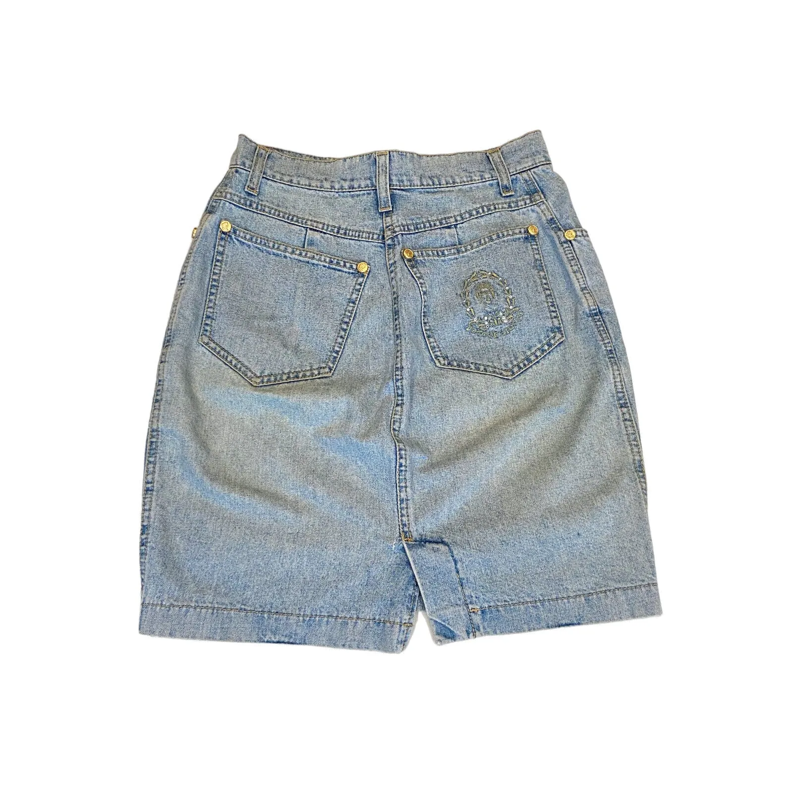 Roccobarocco Short Denim Skirt | Vintage Womens Blue Luxury High End Designer