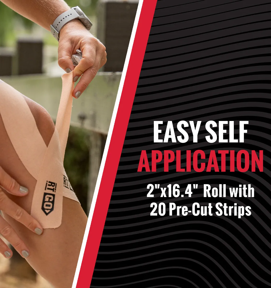 RockTape Go Pre-cut Standard Kinesiology Tape - 20 x 10" Strips - Black