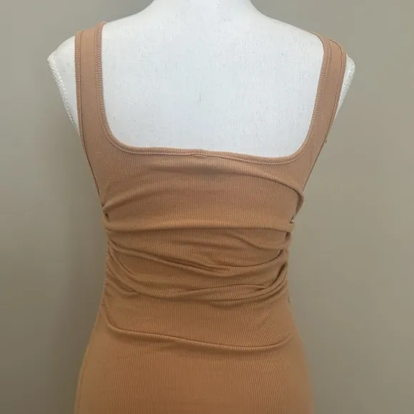 Ruched Khaki Ribbed Midi Dress