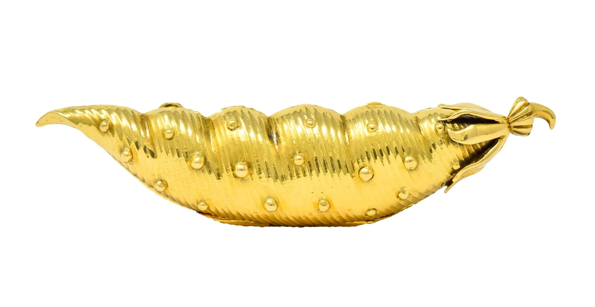 Schlumberger Tiffany & Co. 18 Karat Gold Pea Pod Pill Box Circa 1960