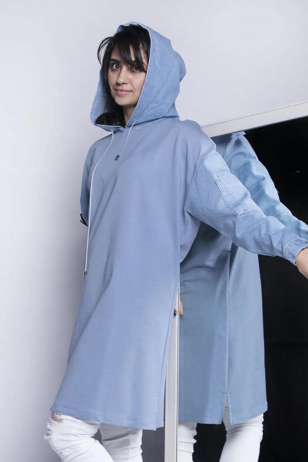 Scuba-look Modest Hoodie | Blue
