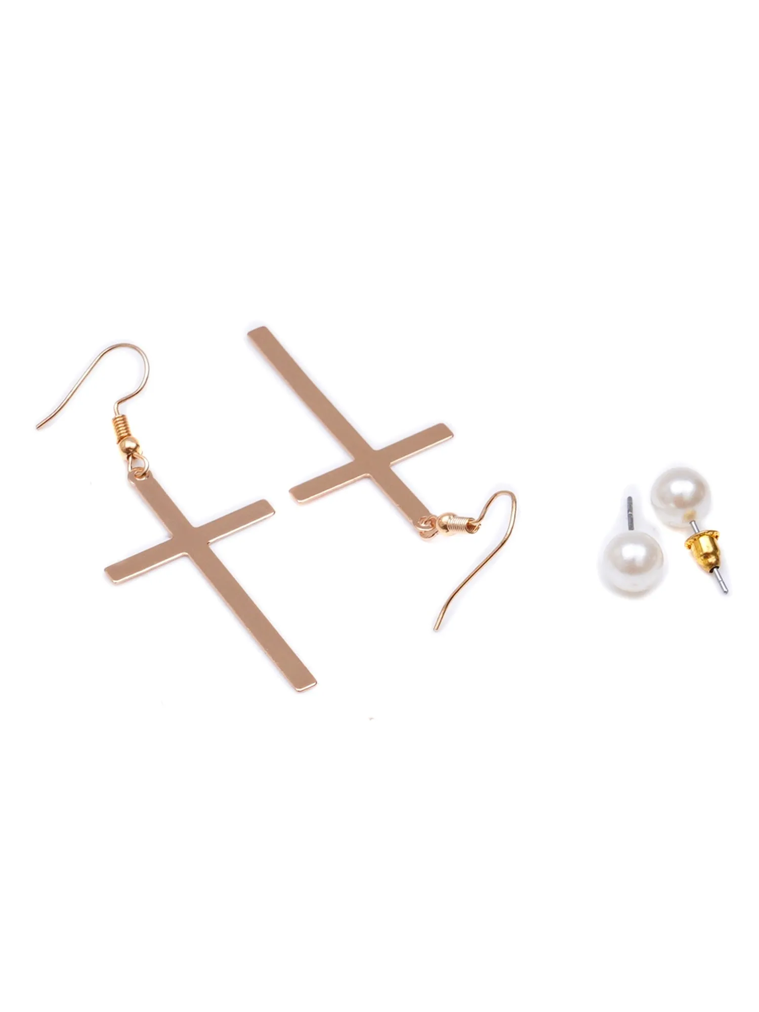 Set of 6 Gold Plated Cross Shape Earrings for Women
