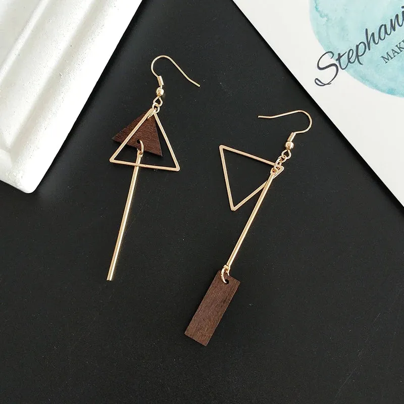 Simple Geometric Wood Triangular Earrings