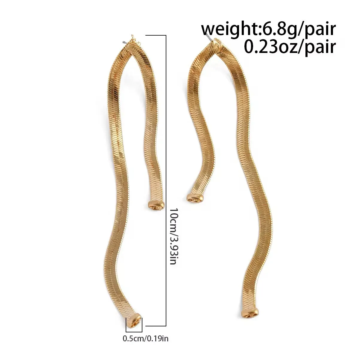 Simple Luxury Design Long Flat Snake Chain Earrings