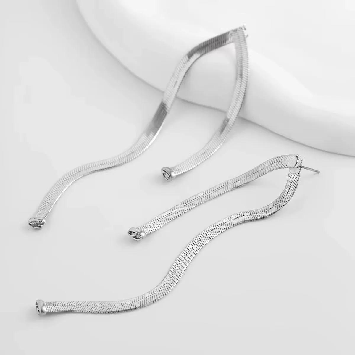 Simple Luxury Design Long Flat Snake Chain Earrings