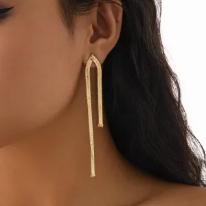 Simple Luxury Design Long Flat Snake Chain Earrings