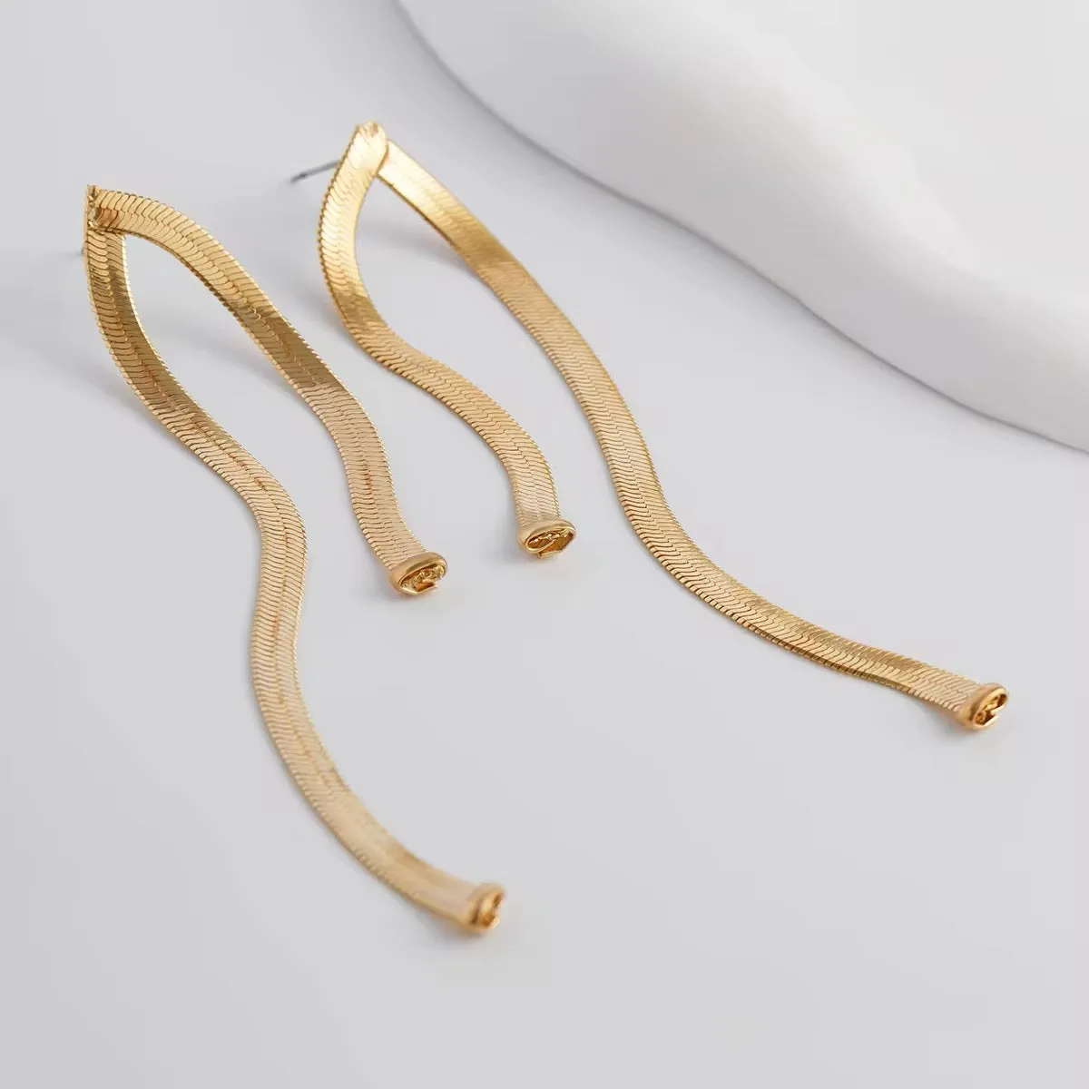 Simple Luxury Design Long Flat Snake Chain Earrings