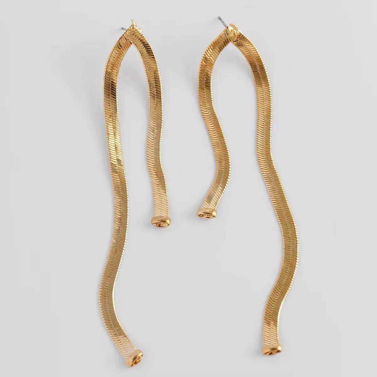 Simple Luxury Design Long Flat Snake Chain Earrings