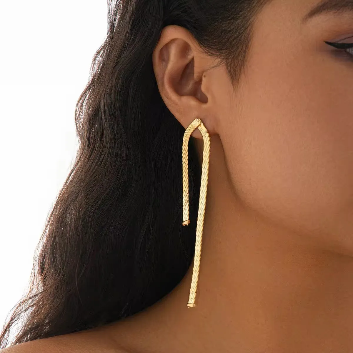 Simple Luxury Design Long Flat Snake Chain Earrings