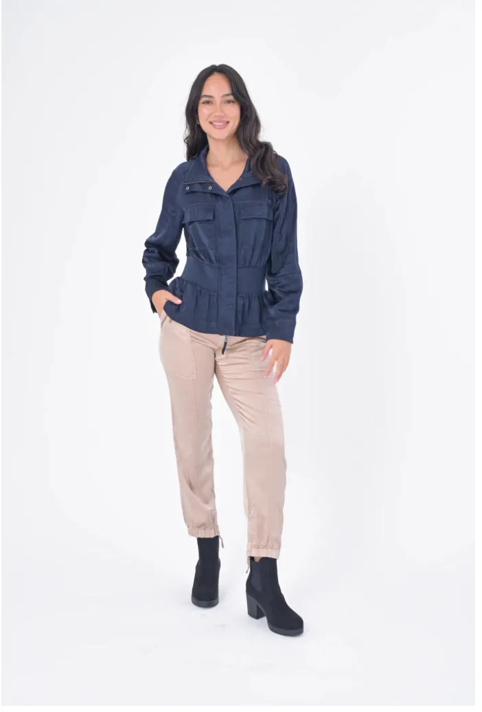 SOLARA VISCOSE SATIN PEPLUM JACKET