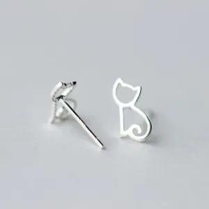 Solid Sterling Silver Cute Cat Earrings