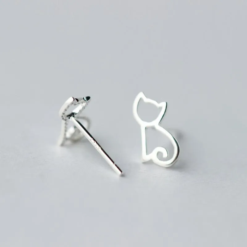 Solid Sterling Silver Cute Cat Earrings