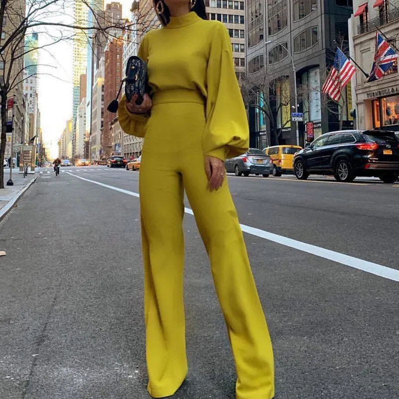 Solid Turtleneck Open Back Jumpsuit