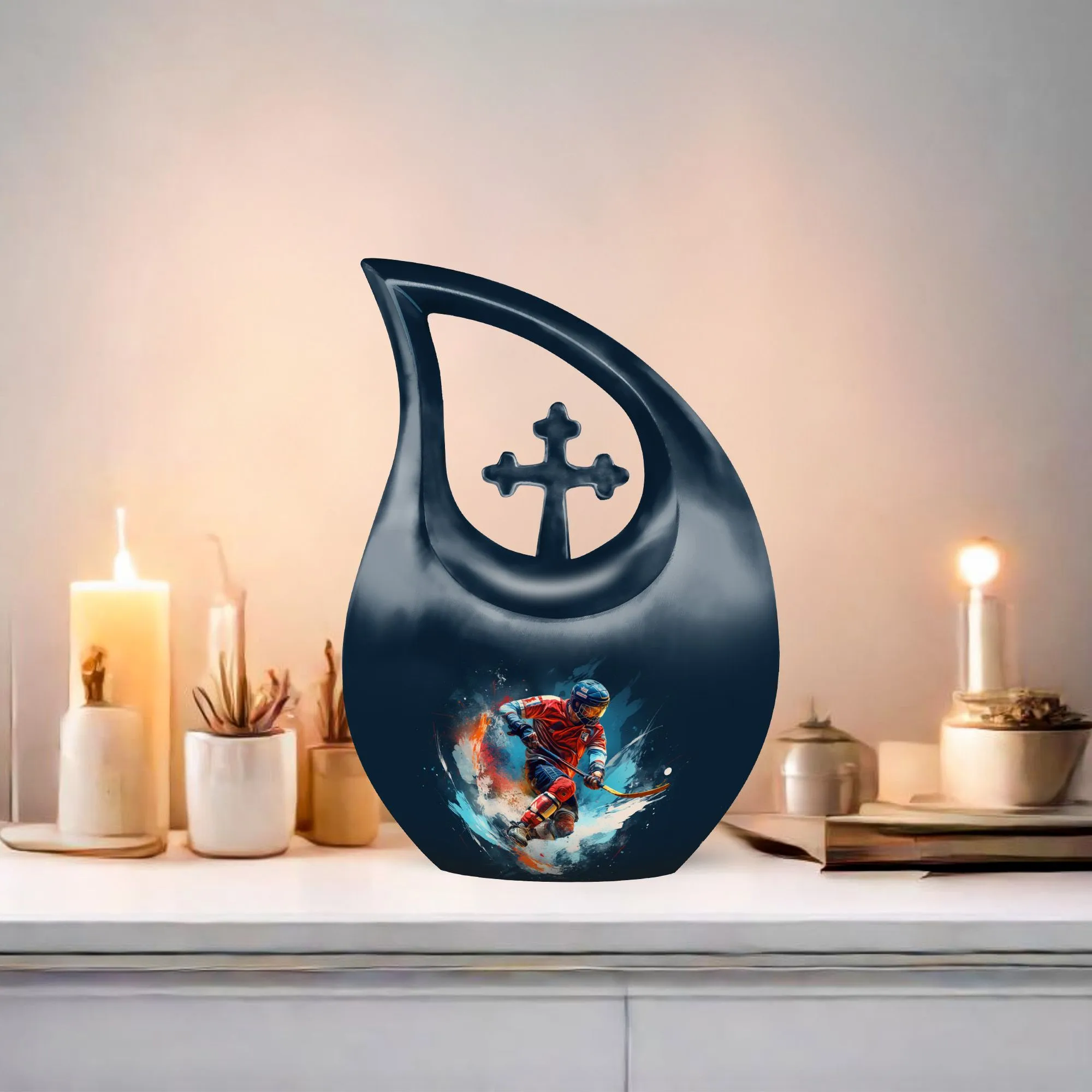 Sports Hockey themed Small Memorial Urn for Keepsake