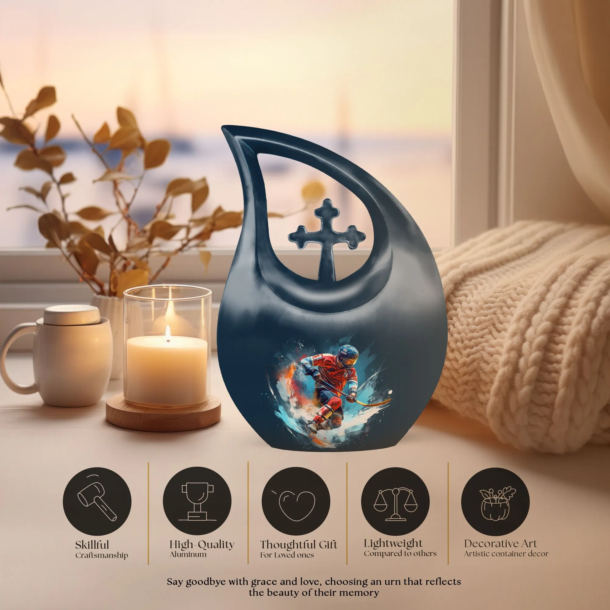 Sports Hockey themed Small Memorial Urn for Keepsake