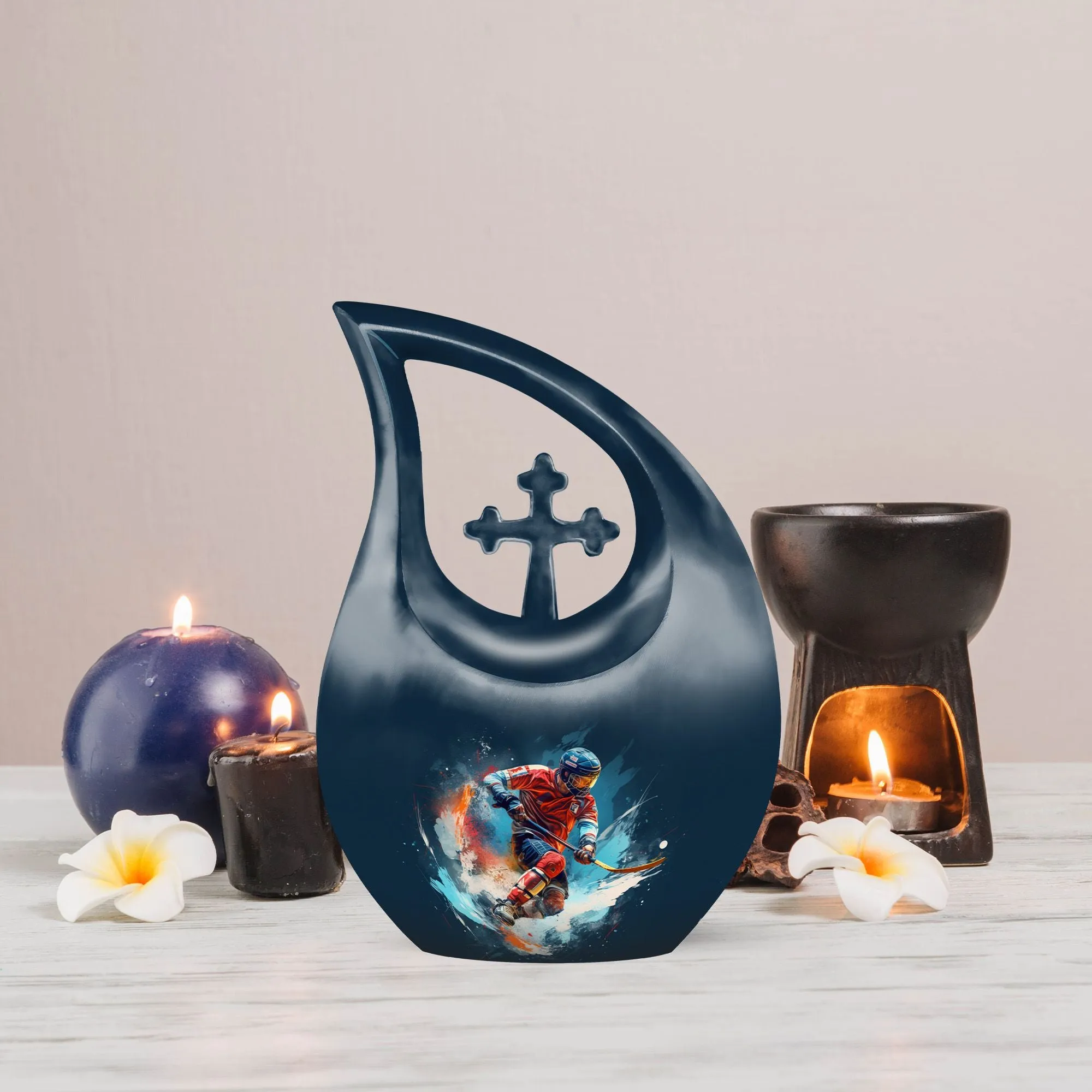 Sports Hockey themed Small Memorial Urn for Keepsake