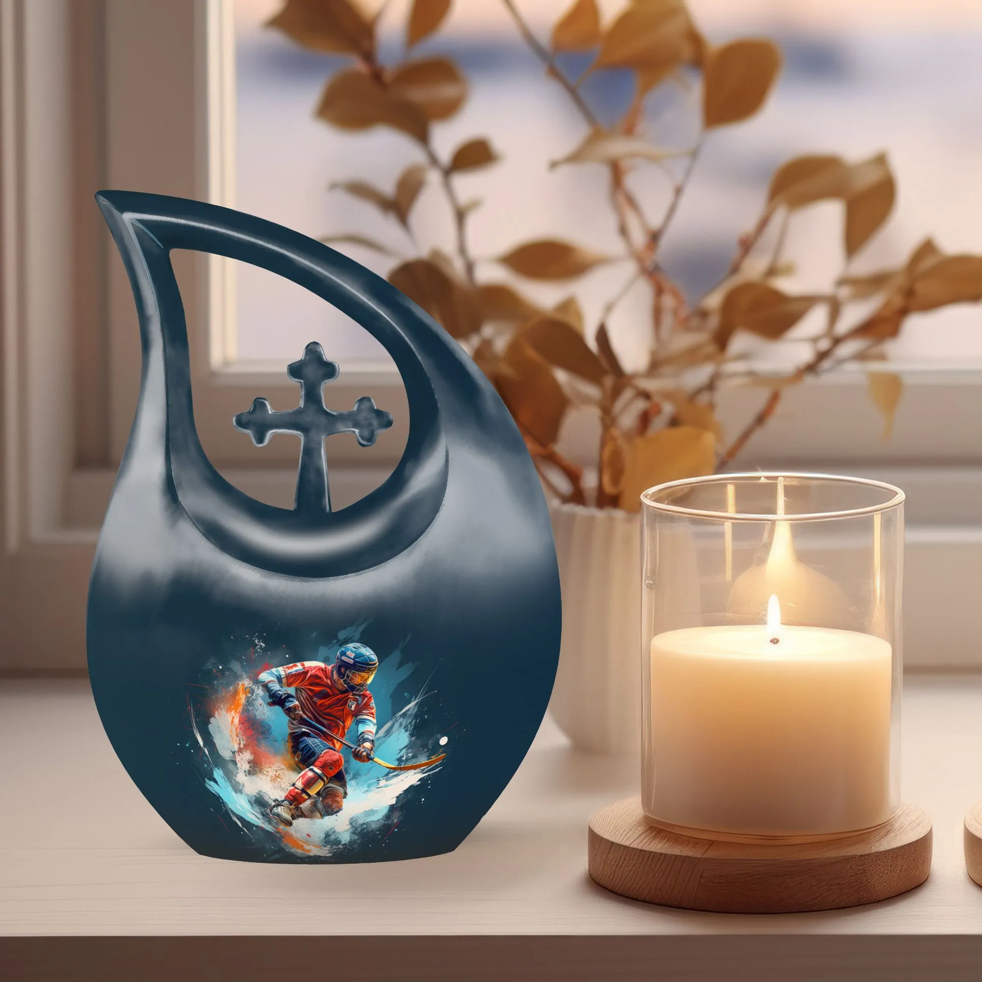 Sports Hockey themed Small Memorial Urn for Keepsake