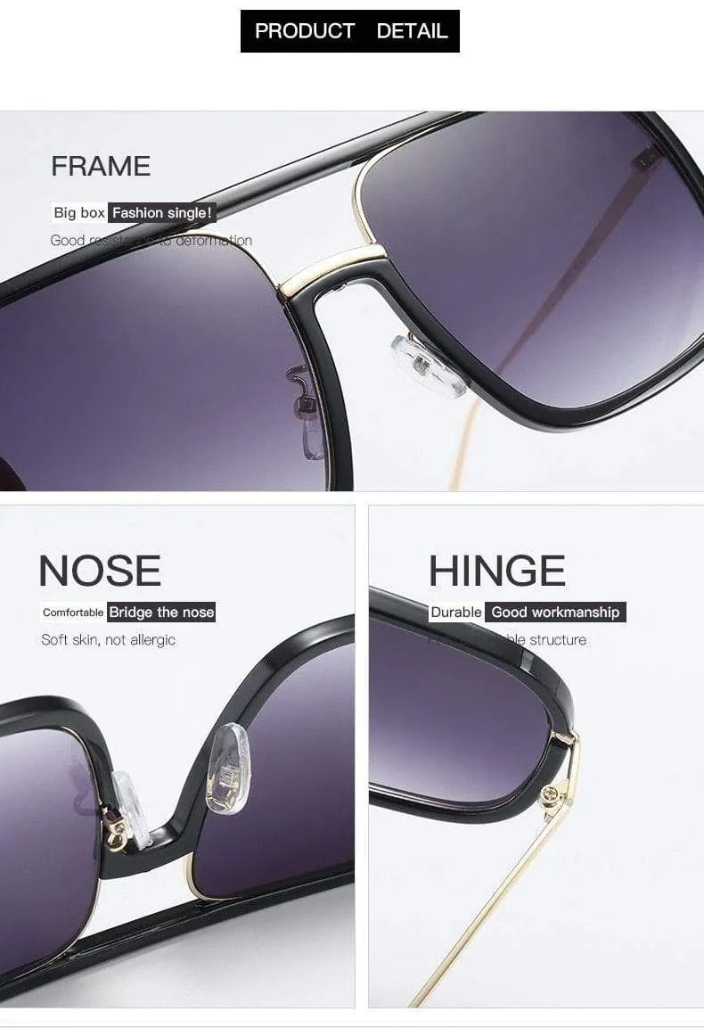 Square Big Frame Sunglasses Men Women Fashion Shades UV400 Vintage Glasses