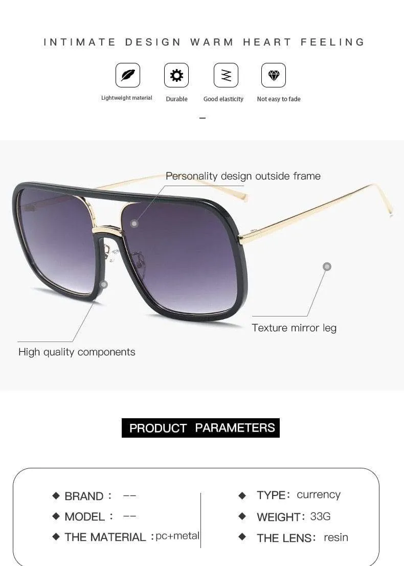 Square Big Frame Sunglasses Men Women Fashion Shades UV400 Vintage Glasses