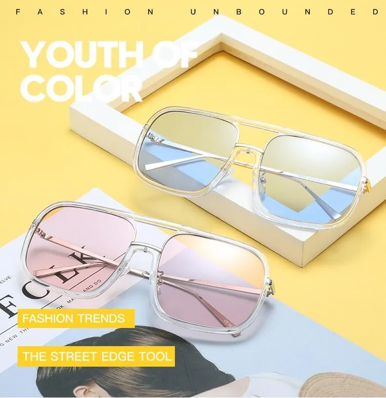 Square Big Frame Sunglasses Men Women Fashion Shades UV400 Vintage Glasses