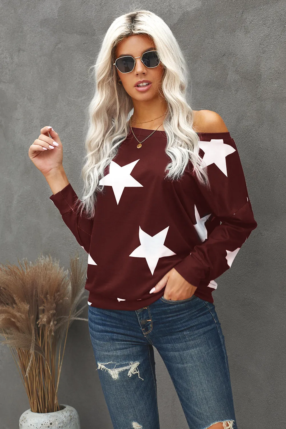 Star Print Long Sleeve Sweatshirt