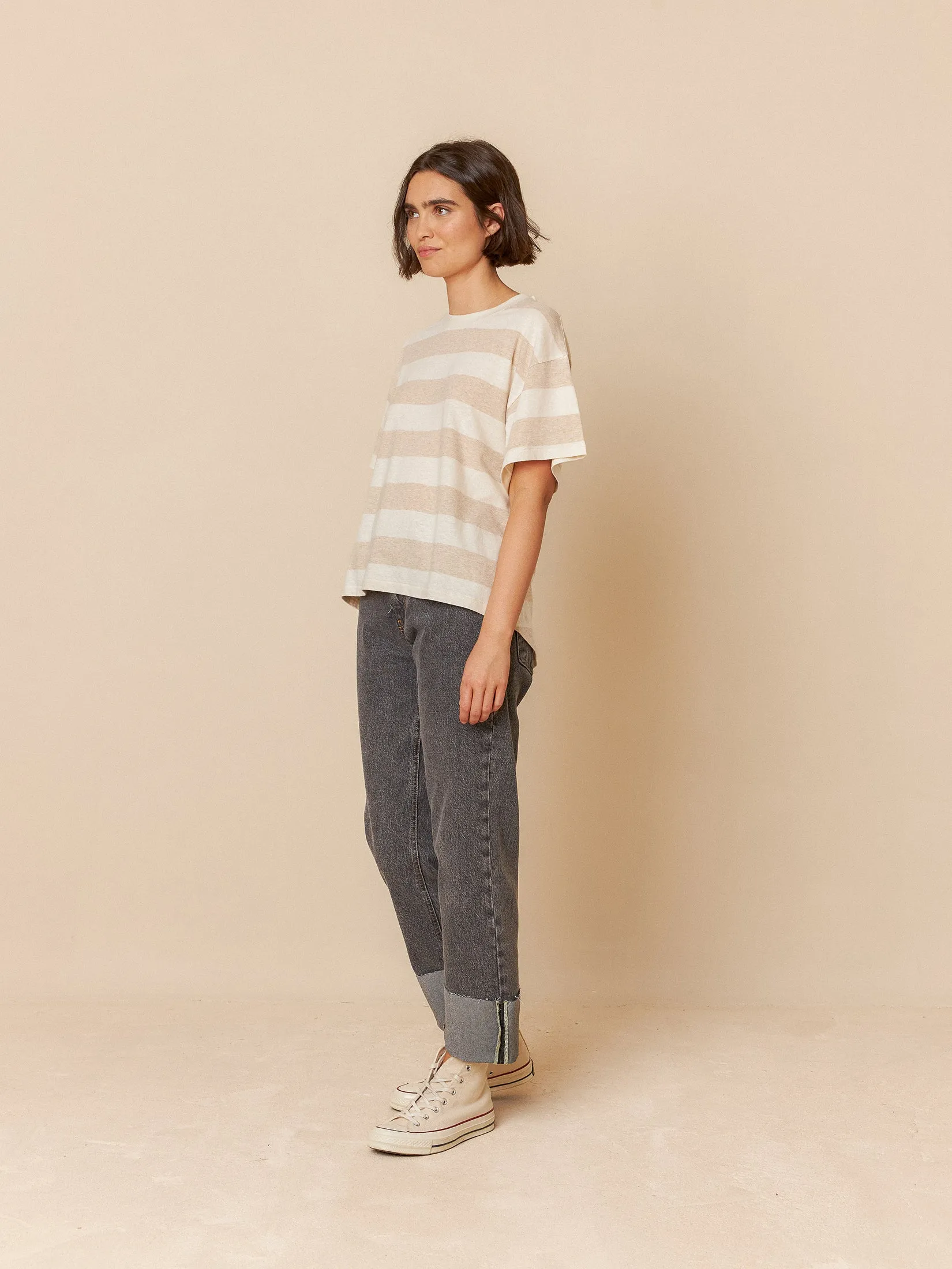 Striped Crop T-Shirt Ecru