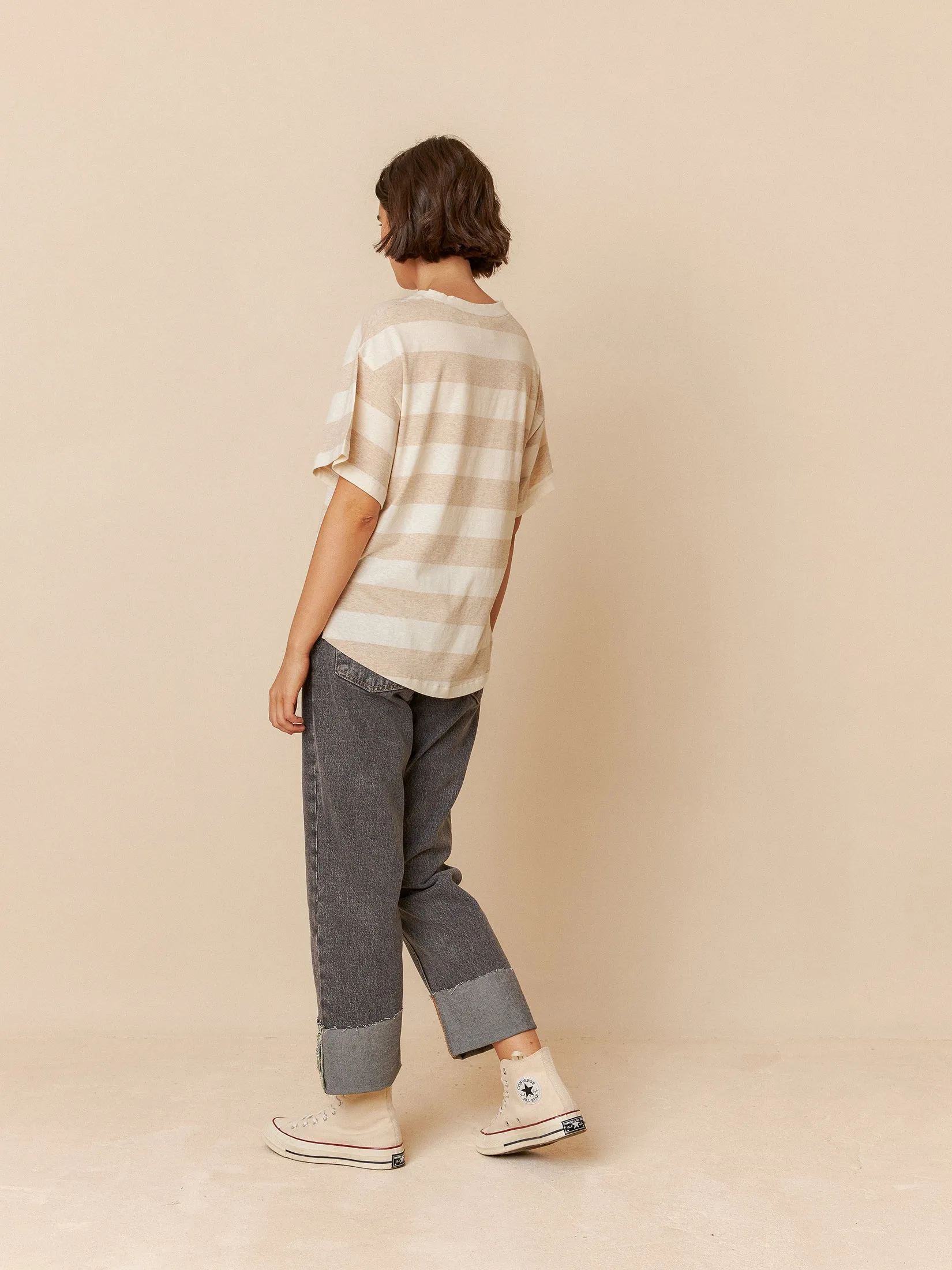 Striped Crop T-Shirt Ecru