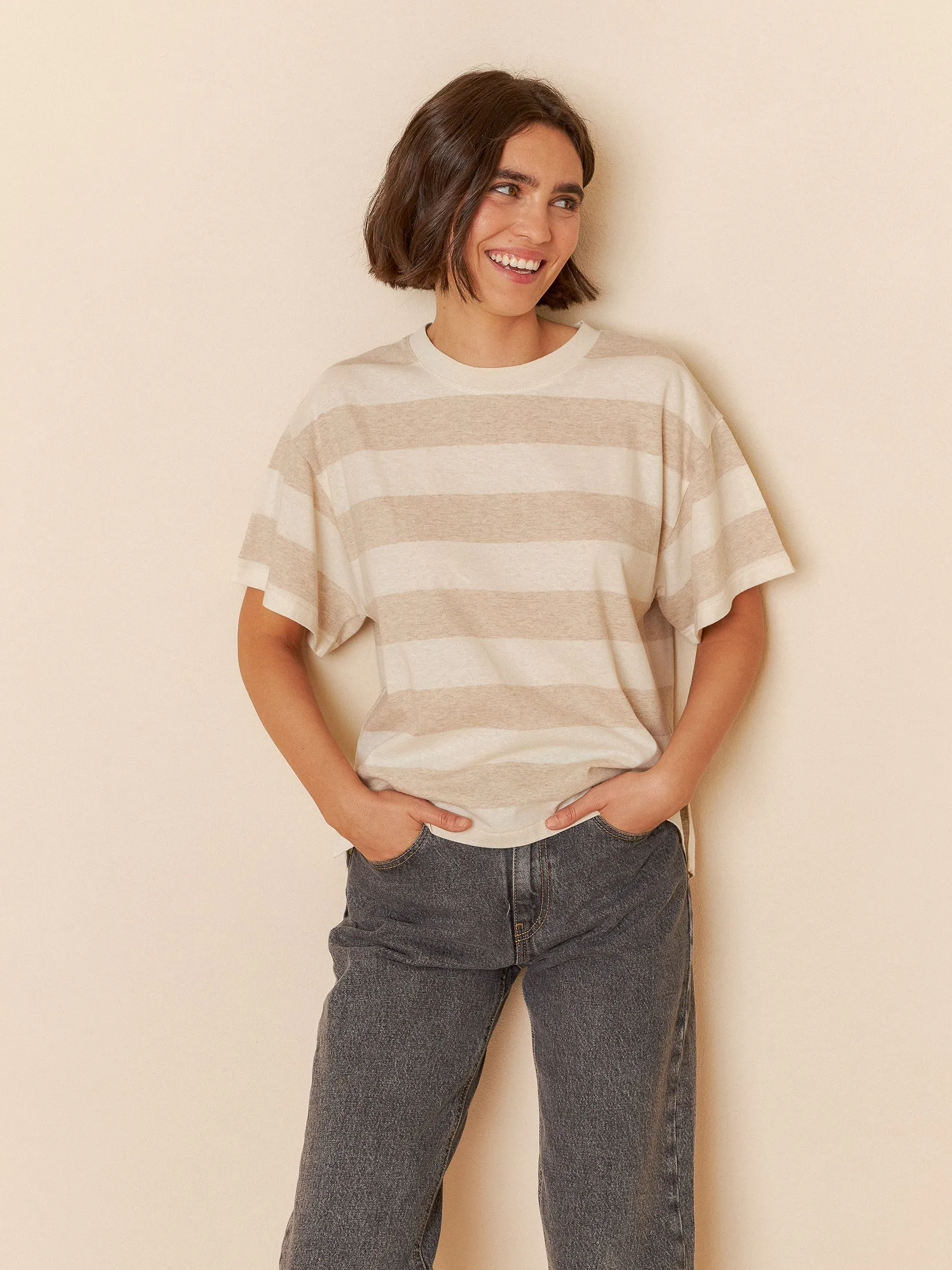Striped Crop T-Shirt Ecru