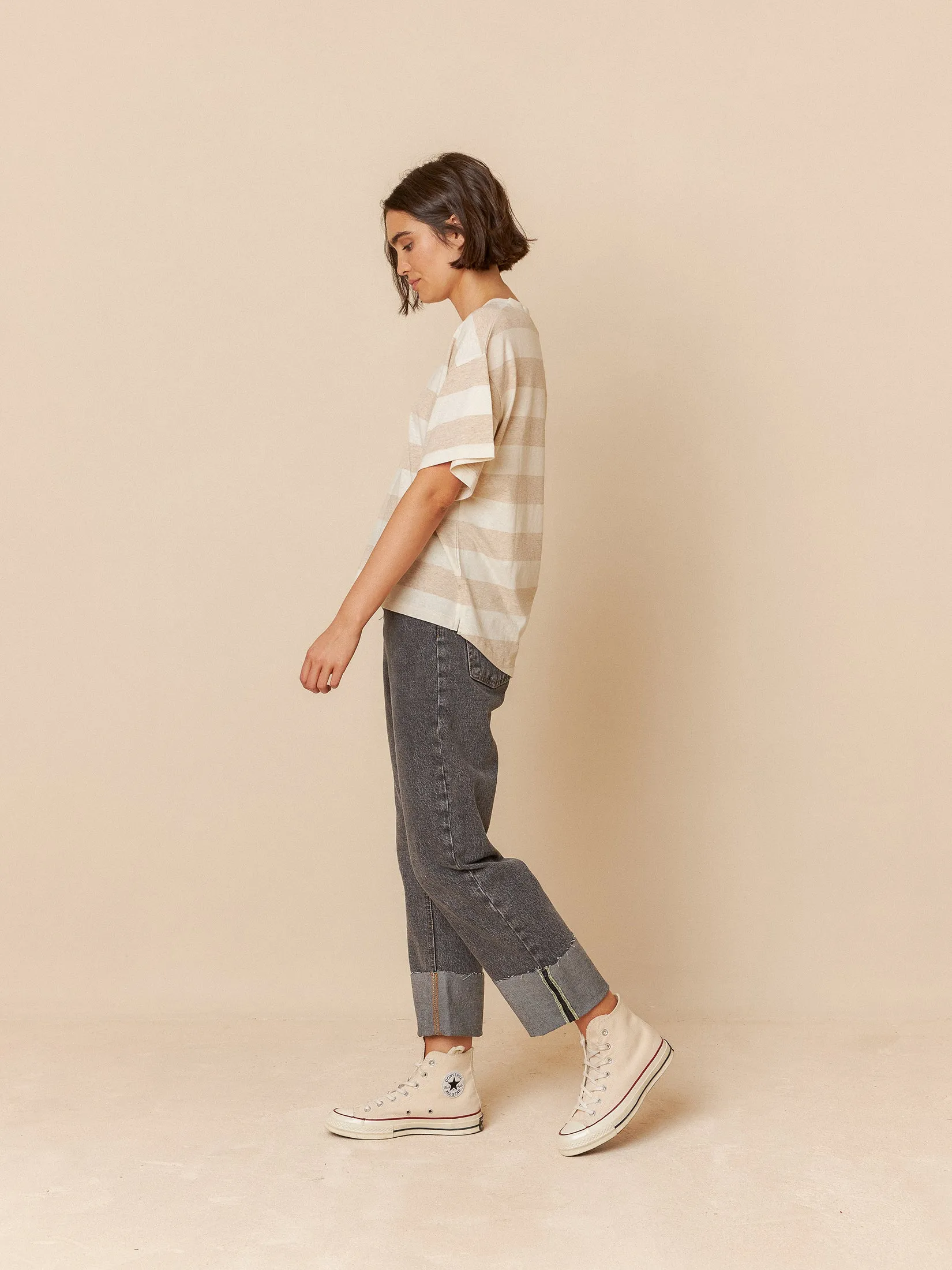 Striped Crop T-Shirt Ecru