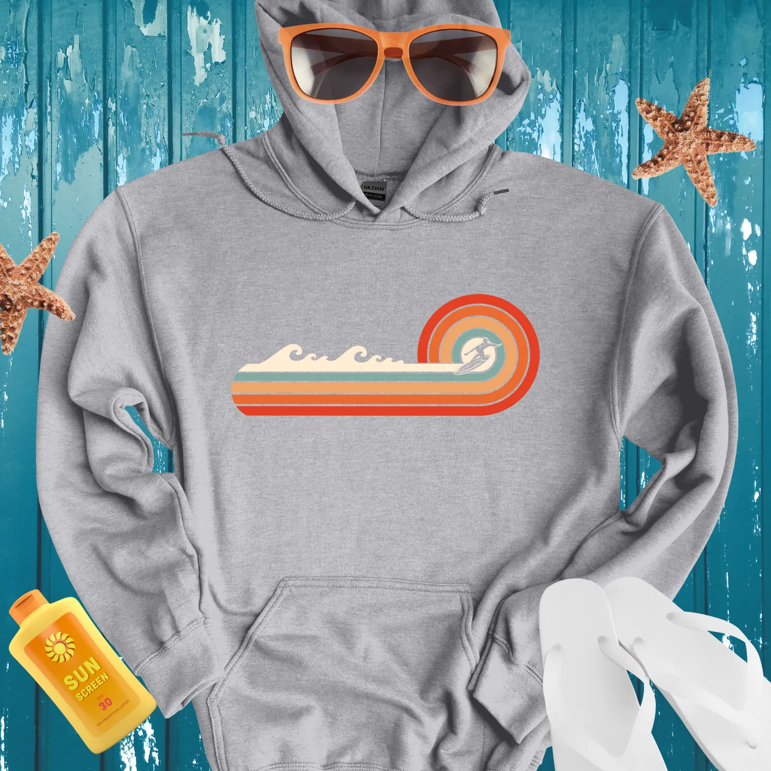 Surf Adventure Retro Hoodie With Mint Green Accents