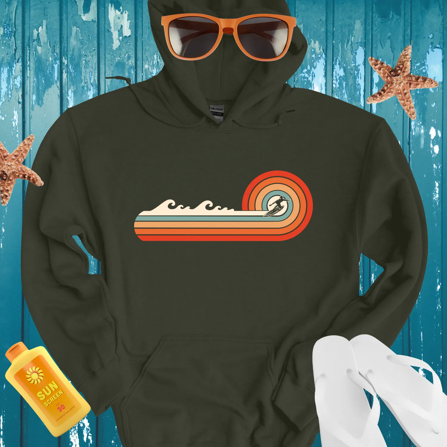 Surf Adventure Retro Hoodie With Mint Green Accents