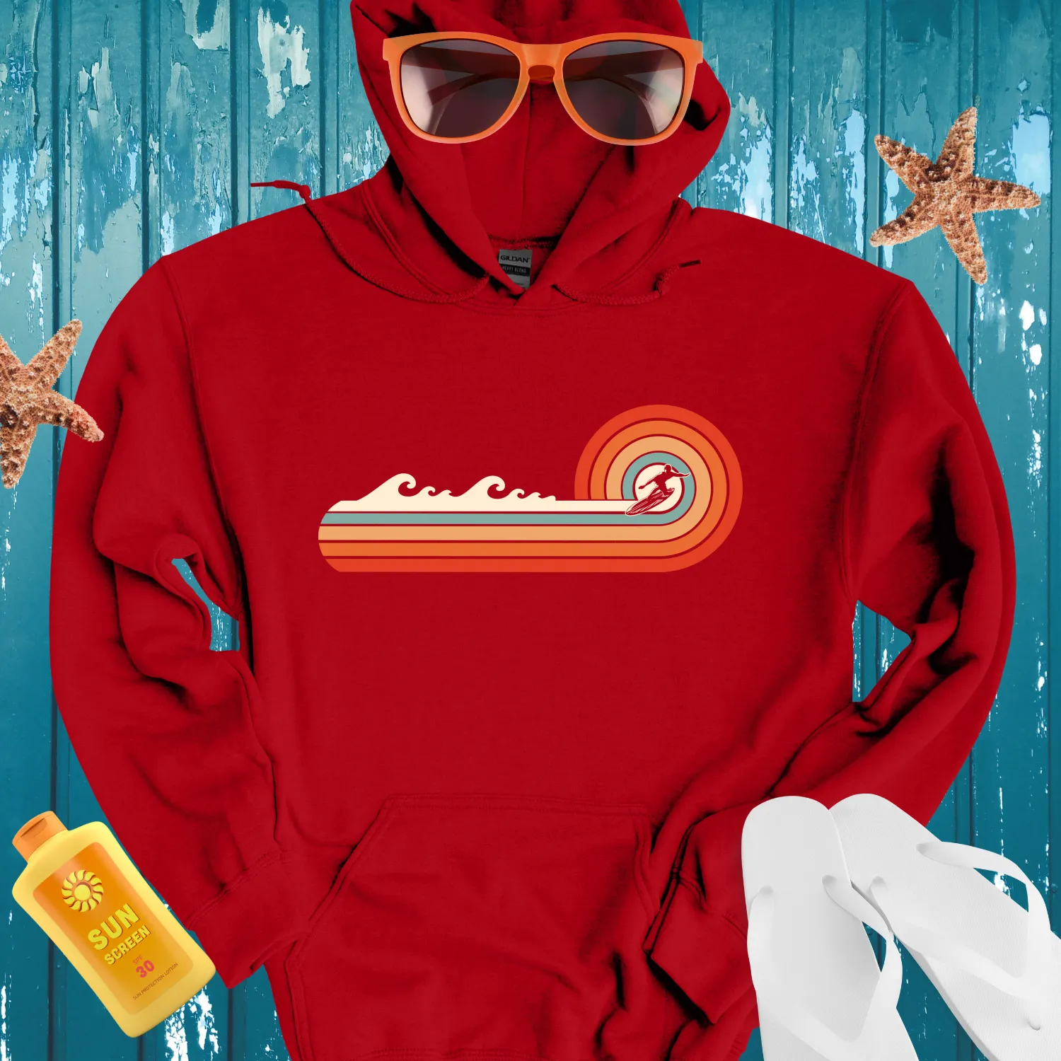 Surf Adventure Retro Hoodie With Mint Green Accents