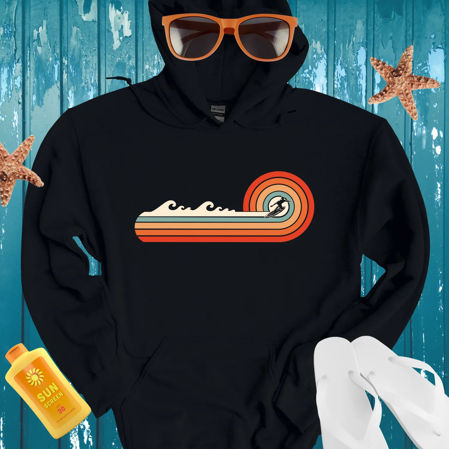 Surf Adventure Retro Hoodie With Mint Green Accents