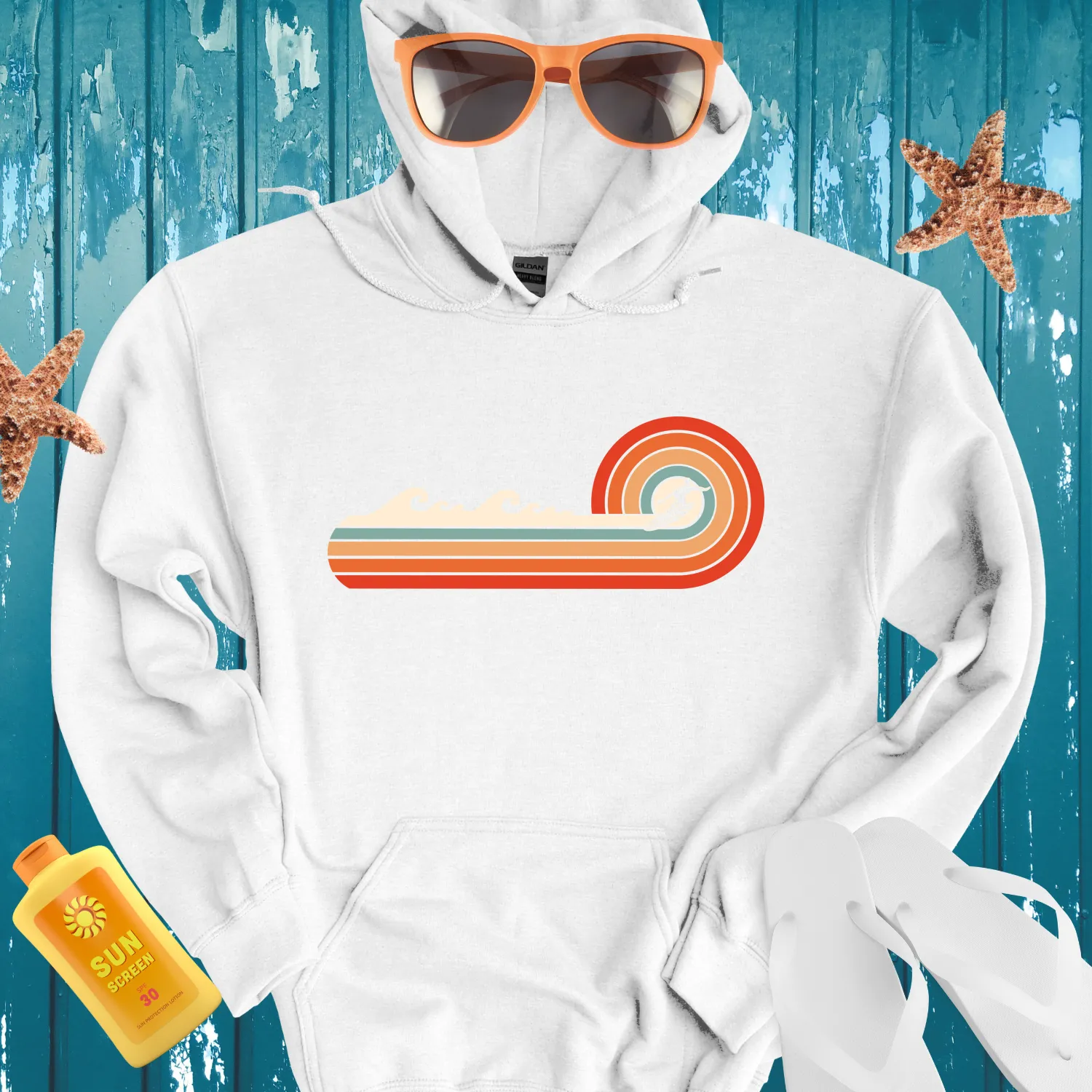 Surf Adventure Retro Hoodie With Mint Green Accents