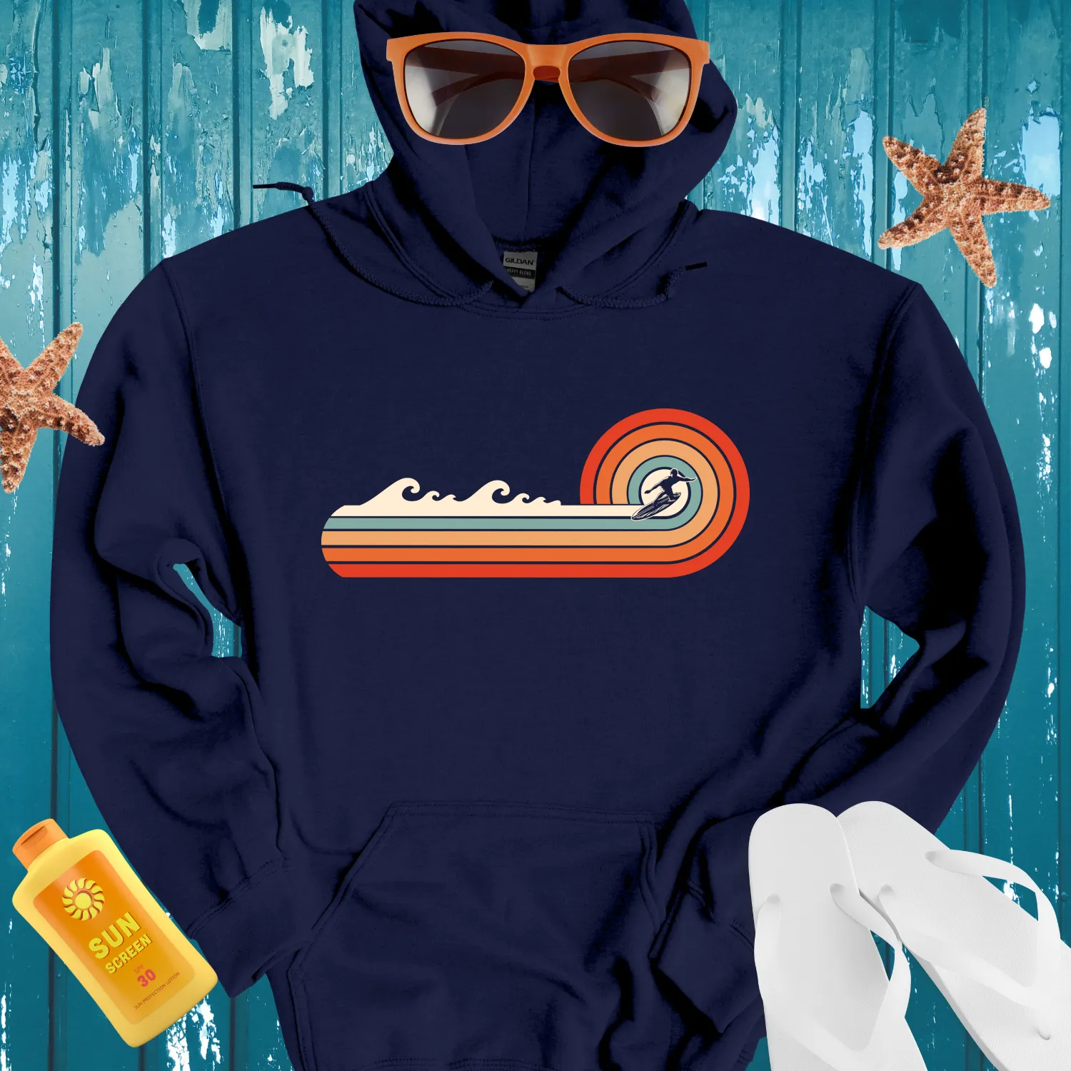 Surf Adventure Retro Hoodie With Mint Green Accents