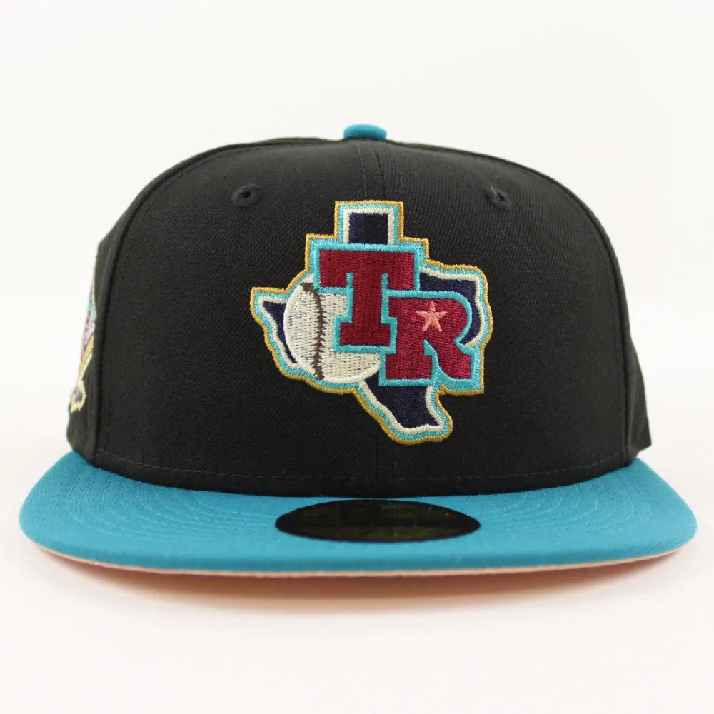 Texas Rangers ARLINGTON STADIUM New Era 59Fifty Fitted Hat (BLACK TITLEWAVE BLUSH SKY Under Brim)