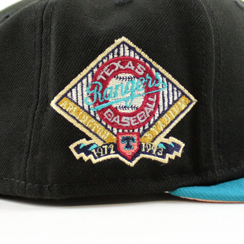 Texas Rangers ARLINGTON STADIUM New Era 59Fifty Fitted Hat (BLACK TITLEWAVE BLUSH SKY Under Brim)