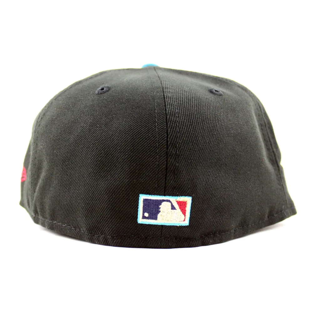 Texas Rangers ARLINGTON STADIUM New Era 59Fifty Fitted Hat (BLACK TITLEWAVE BLUSH SKY Under Brim)