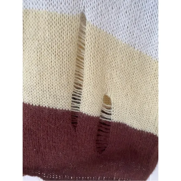 The Open Product Colorblock Striped Distressed Wool Sweater Size 2 (Medium)