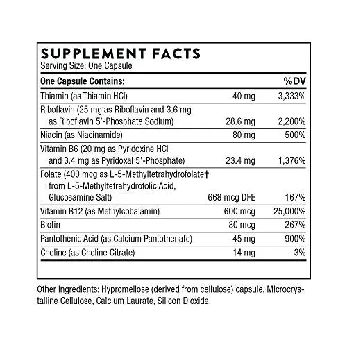 Thorne B-Complex #12 - Vitamin B Complex with Active B12 and Folate - 60 Capsules